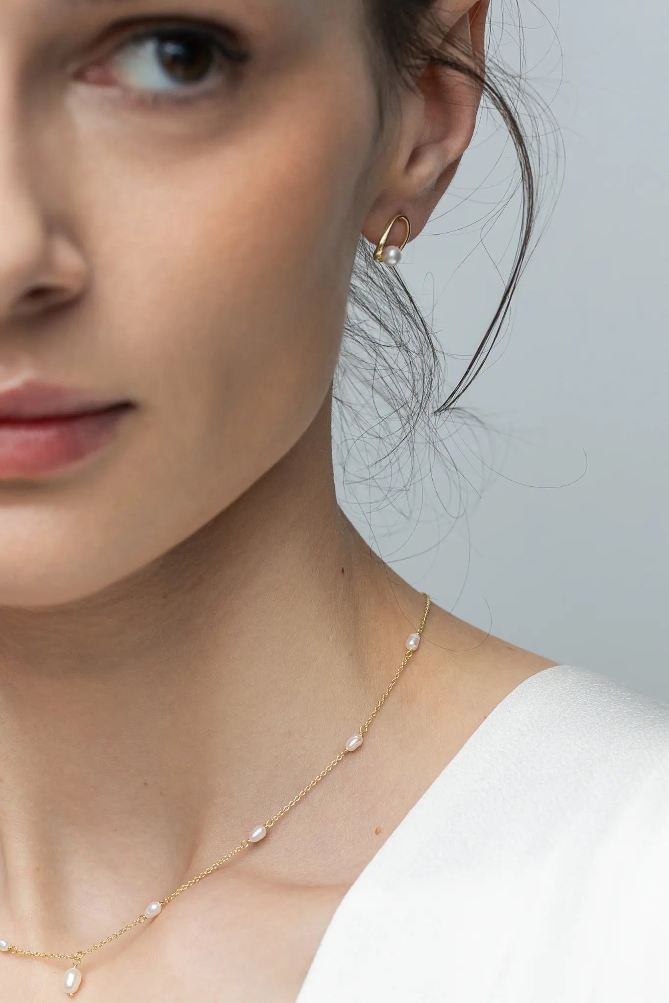 Cercei Argint Pearl Shape Lisa&Co.