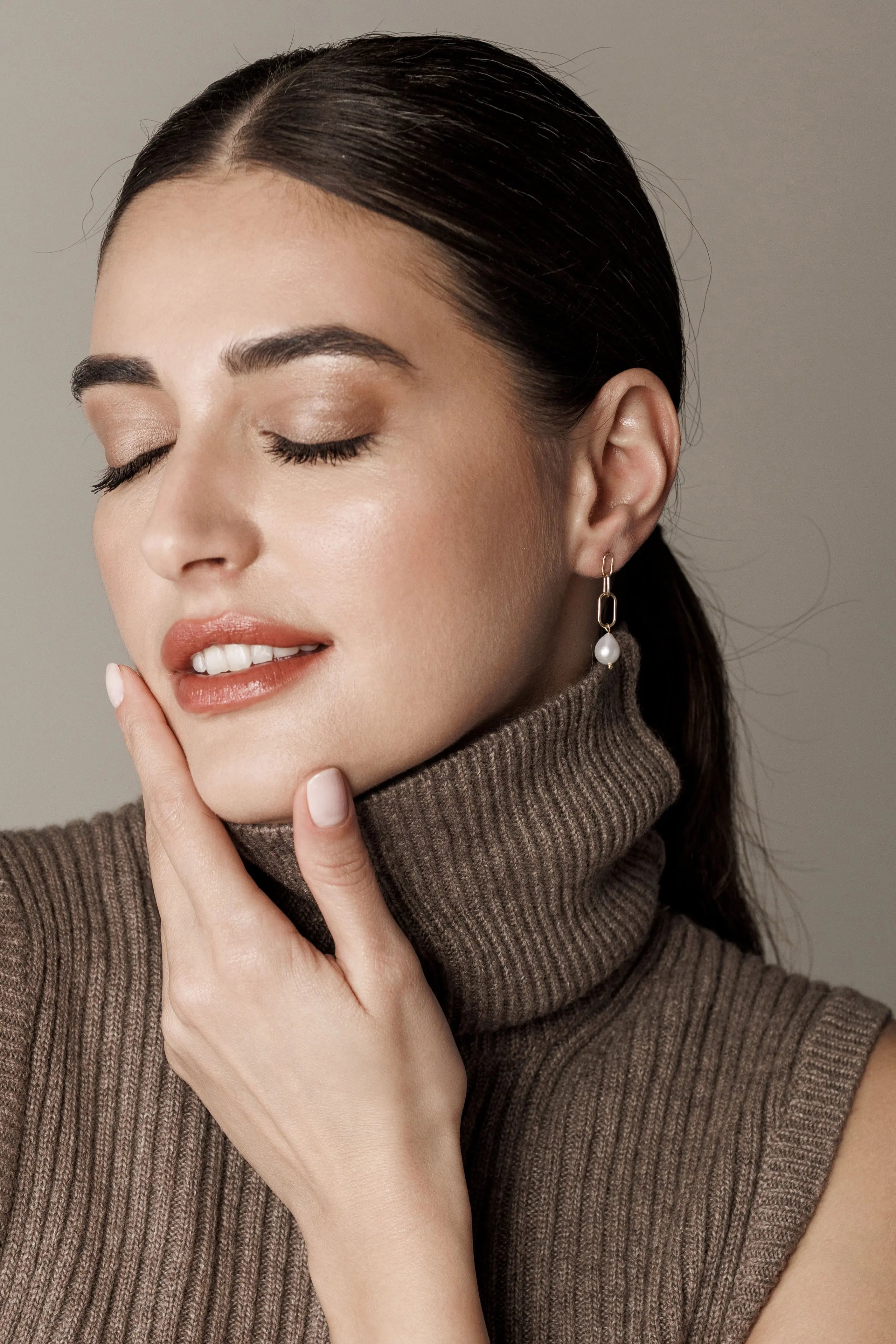 Cercei Aur Links Pearl Drop LisaConcept