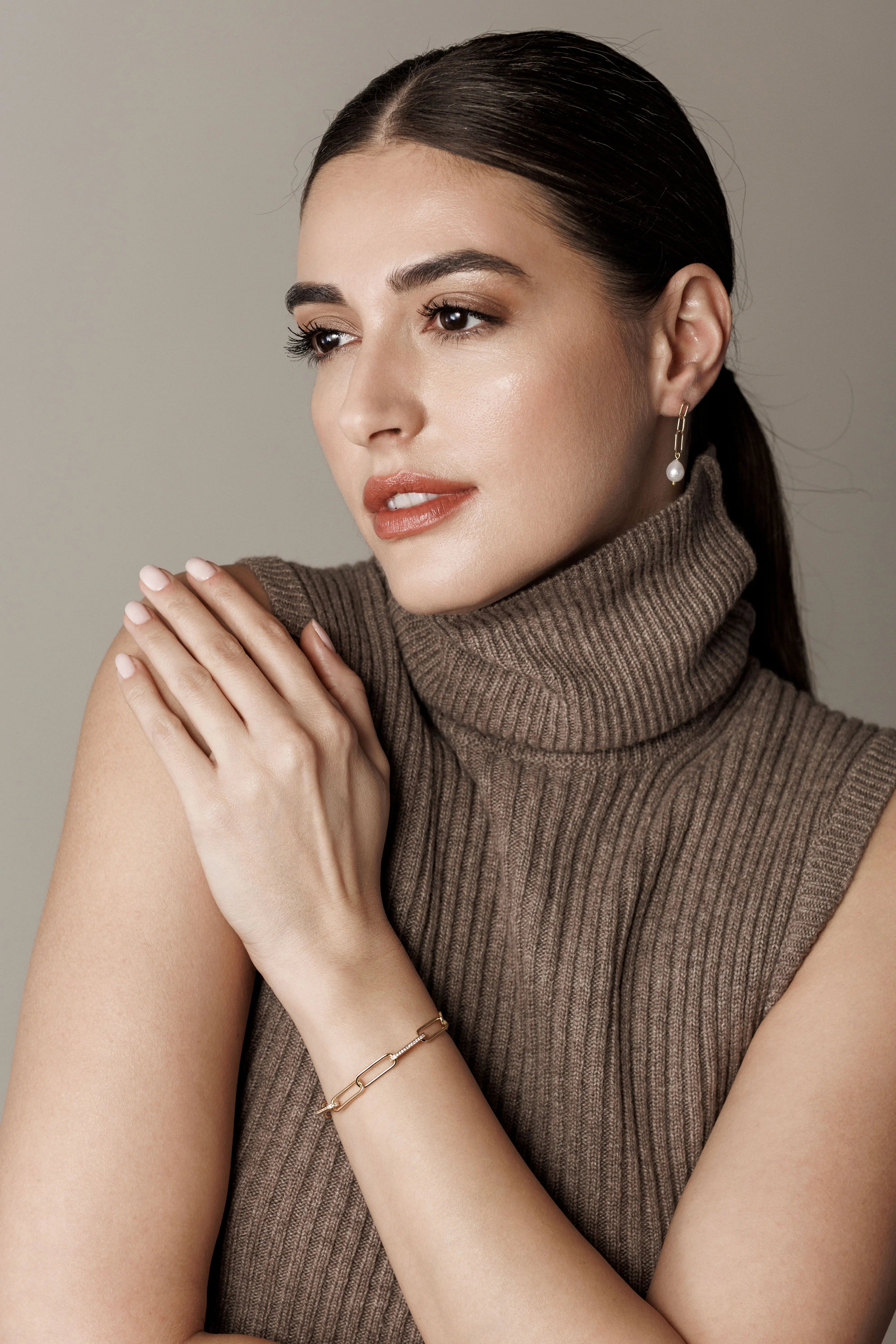 Cercei Aur Links Pearl Drop LisaConcept