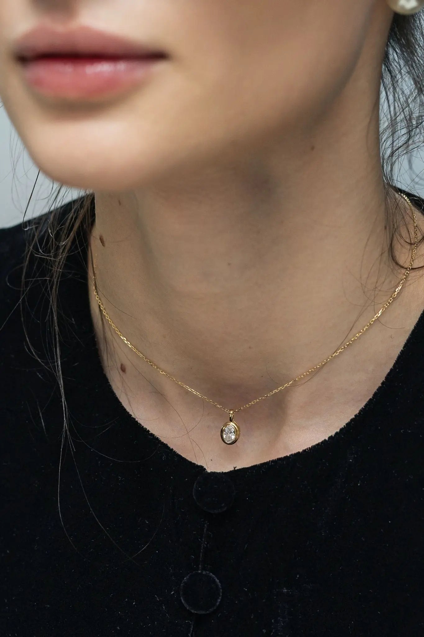 Lanț Argint Oval Crystal Drop Lisa&Co.